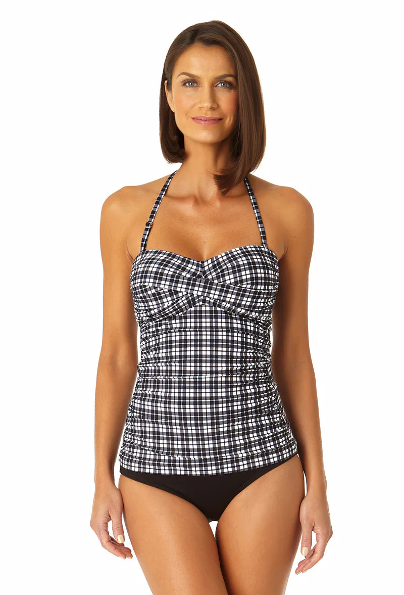 Anne Cole Womens Twist Front Shirred Bandeau Tankini Swim Top