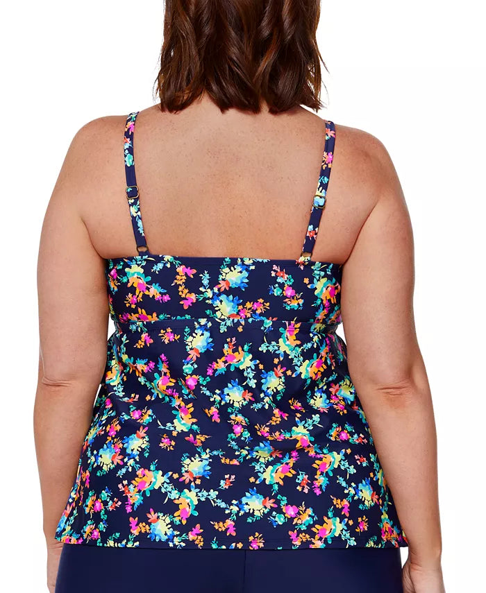 Island Escape Womens Plus Size Triple-Tier Printed Tankini, Size 18W