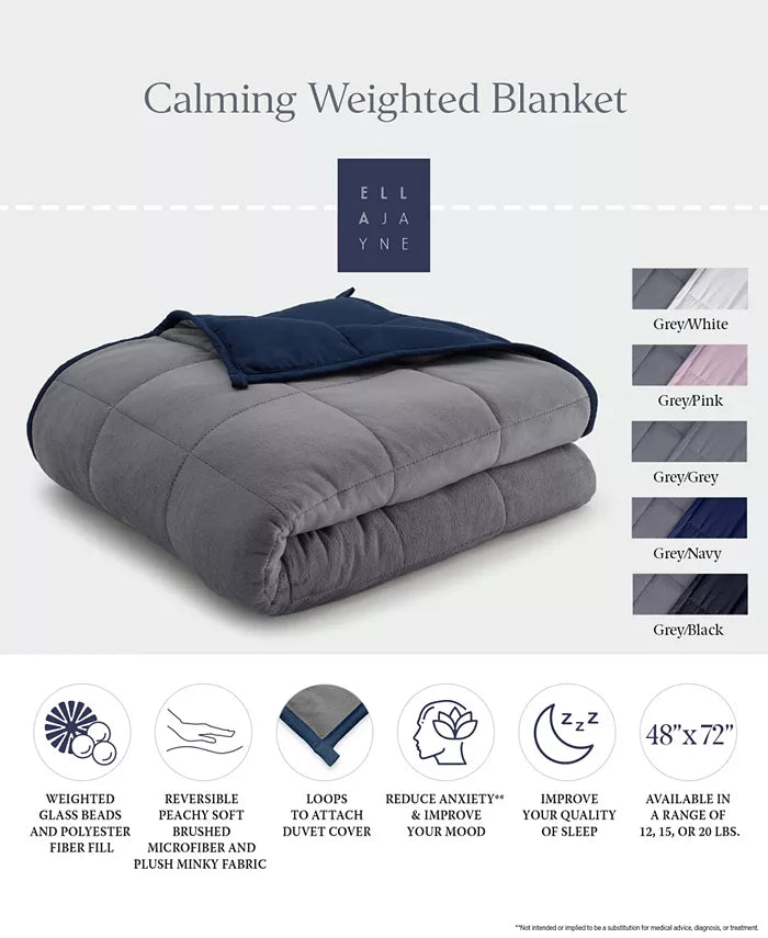 Ella Jayne 20lb Reversible Anti-Anxiety Weighted Blanket - Grey/Navy