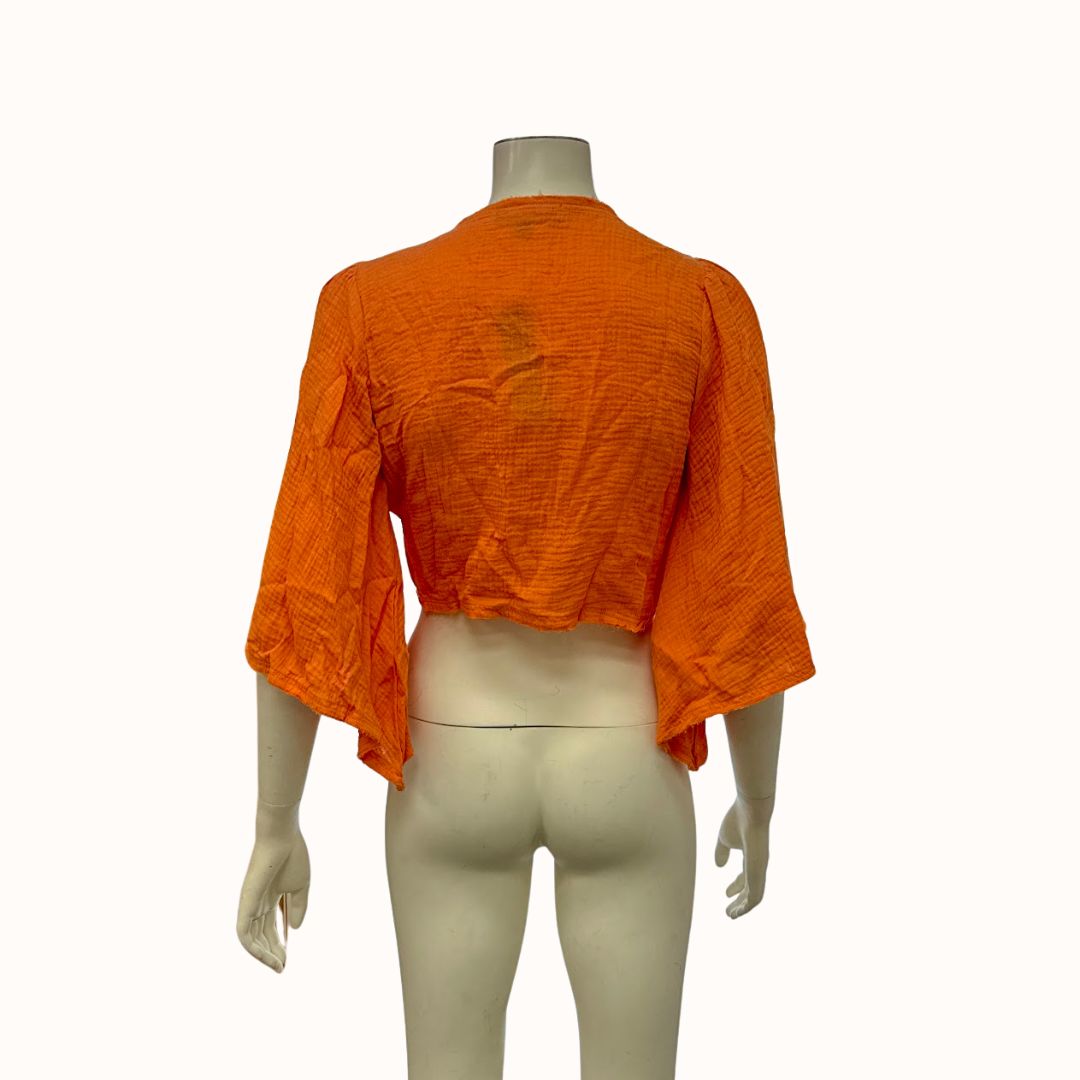 Lulus Friendship Bright Orange Tie-Front Crop Top, Size Large