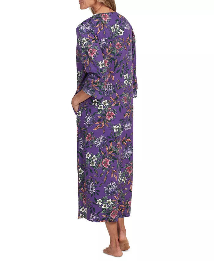 Miss Elaine Womens Floral Long-Sleeve Zip-Front Robe