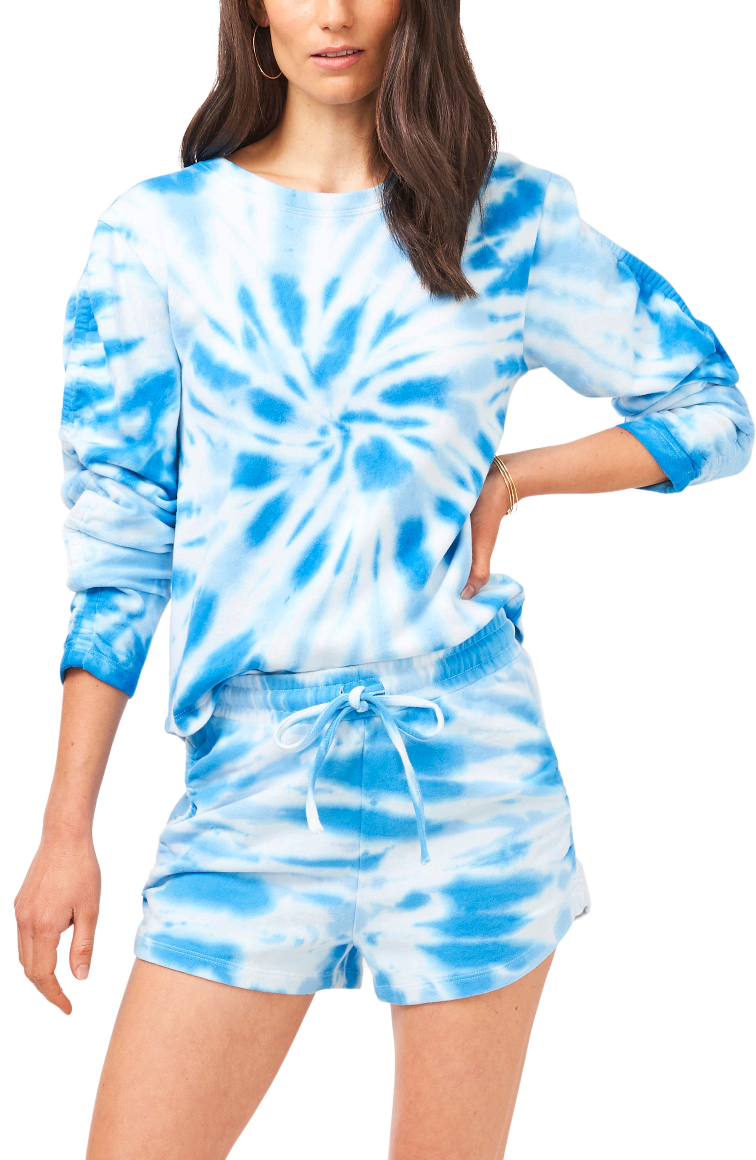 1.state Ruched Sleeve Tie Dyed Sweatshirt, Size Medium