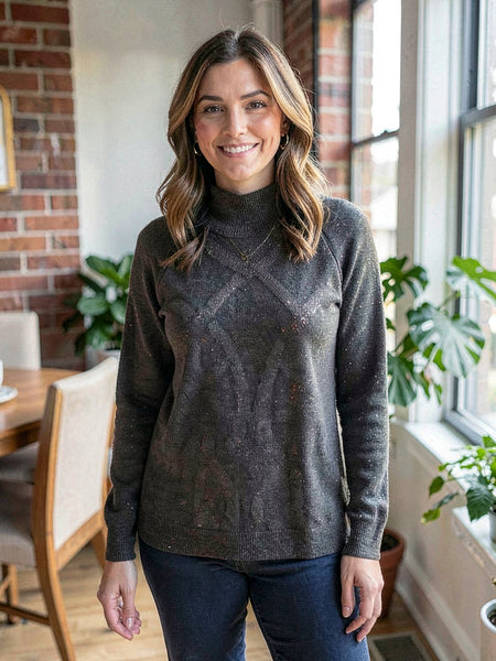 Simply Vera Mock Neck Metallic Thread Sweater, Size Medium