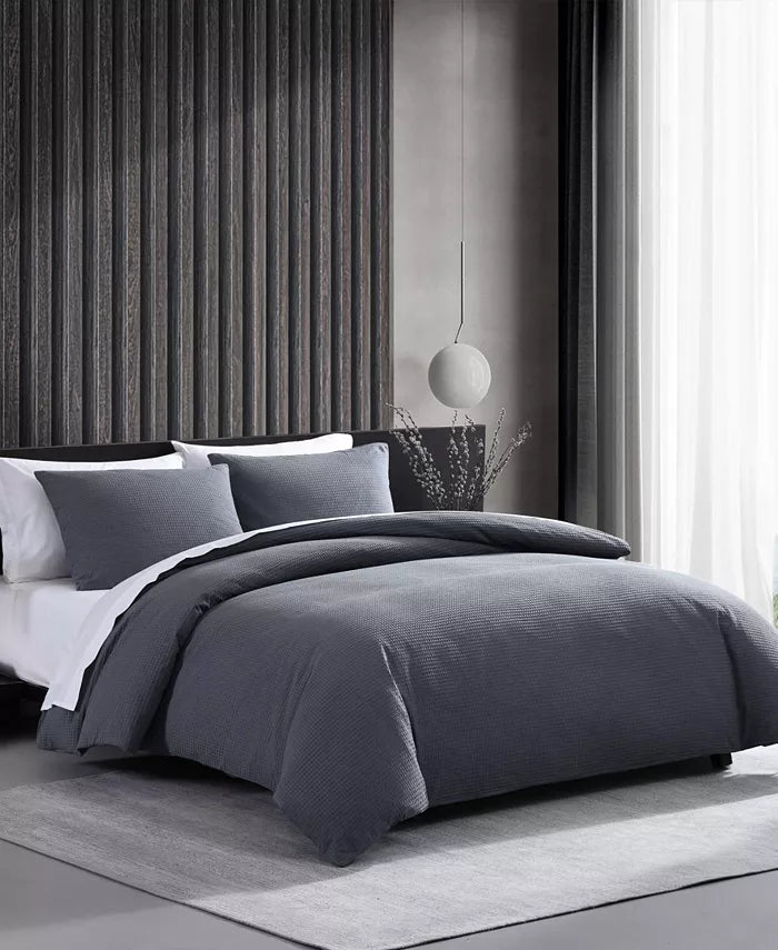 Vera Wang Waffle Pique Cotton 3 Piece Duvet Cover Set