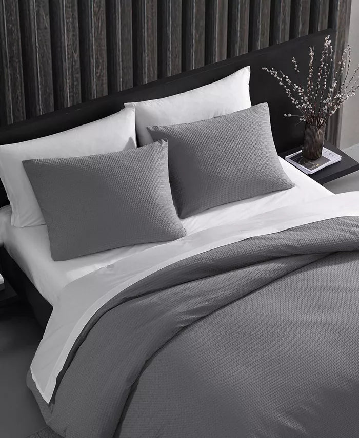 Vera Wang Waffle Pique Cotton 3 Piece Duvet Cover Set