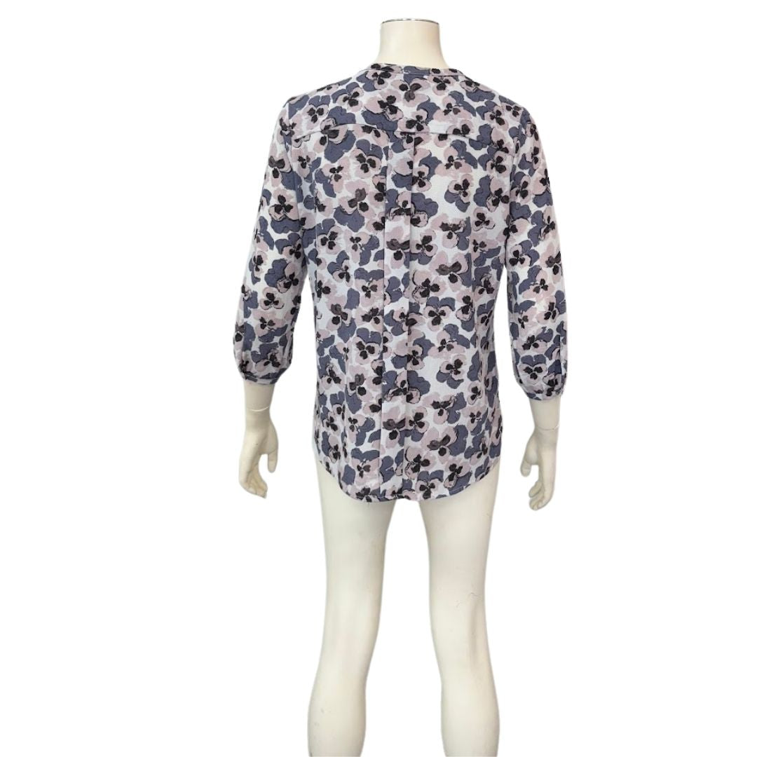 CandE White Floral Crepe Blouson Peasant Top sz Medium