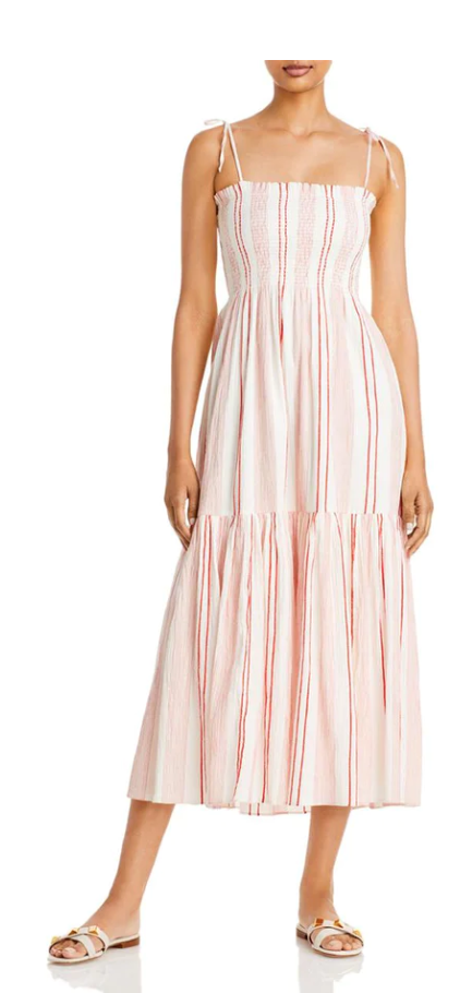 Joie Womens Jailene Striped Smocked Maxi Dress - Pink Multicolor
