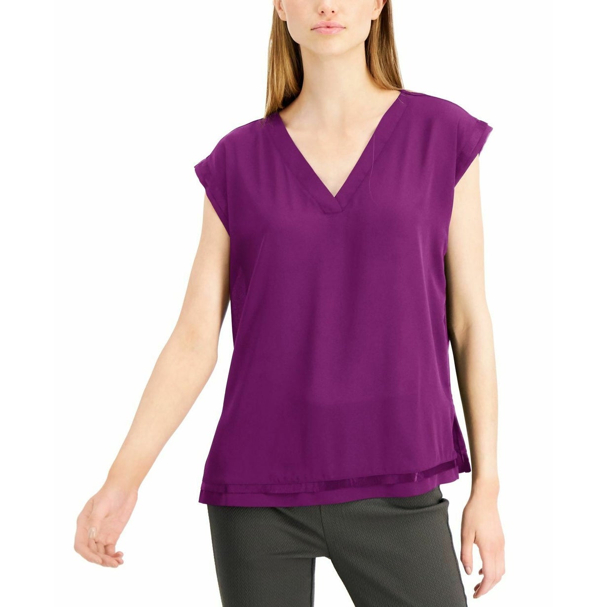 Alfani Womens Knit-Back Cap-Sleeve Top