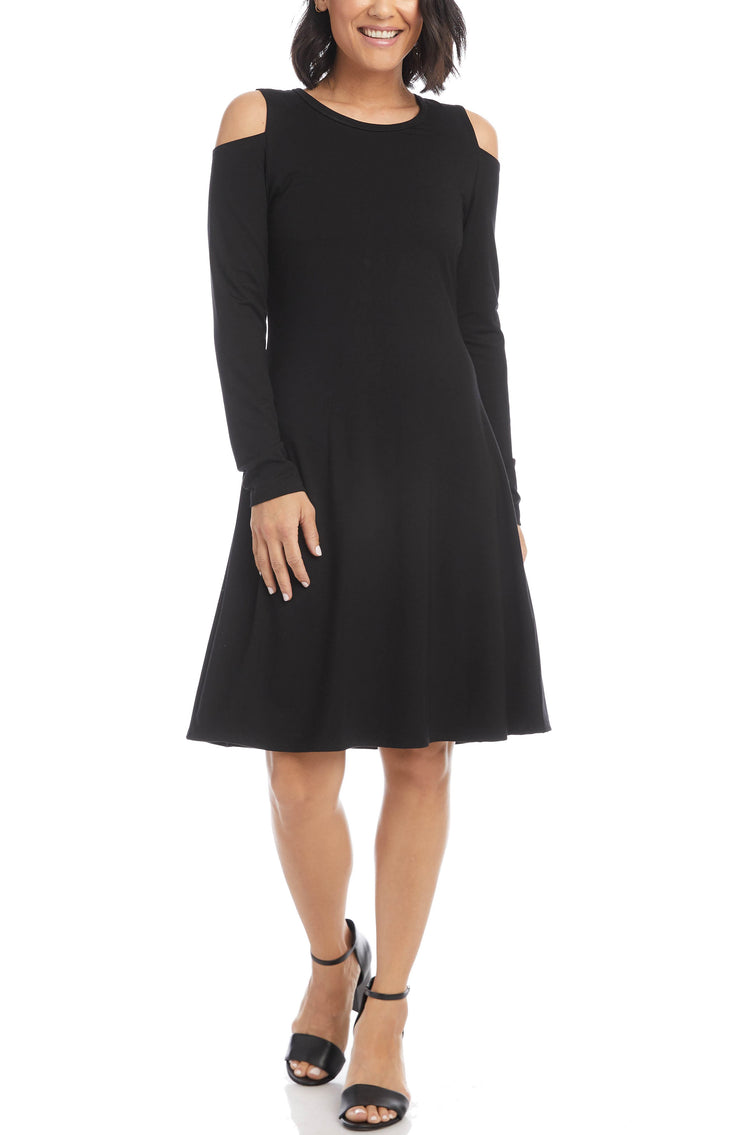 Karen Kane Womens Cold Shoulder a-Line Dress in Black Small