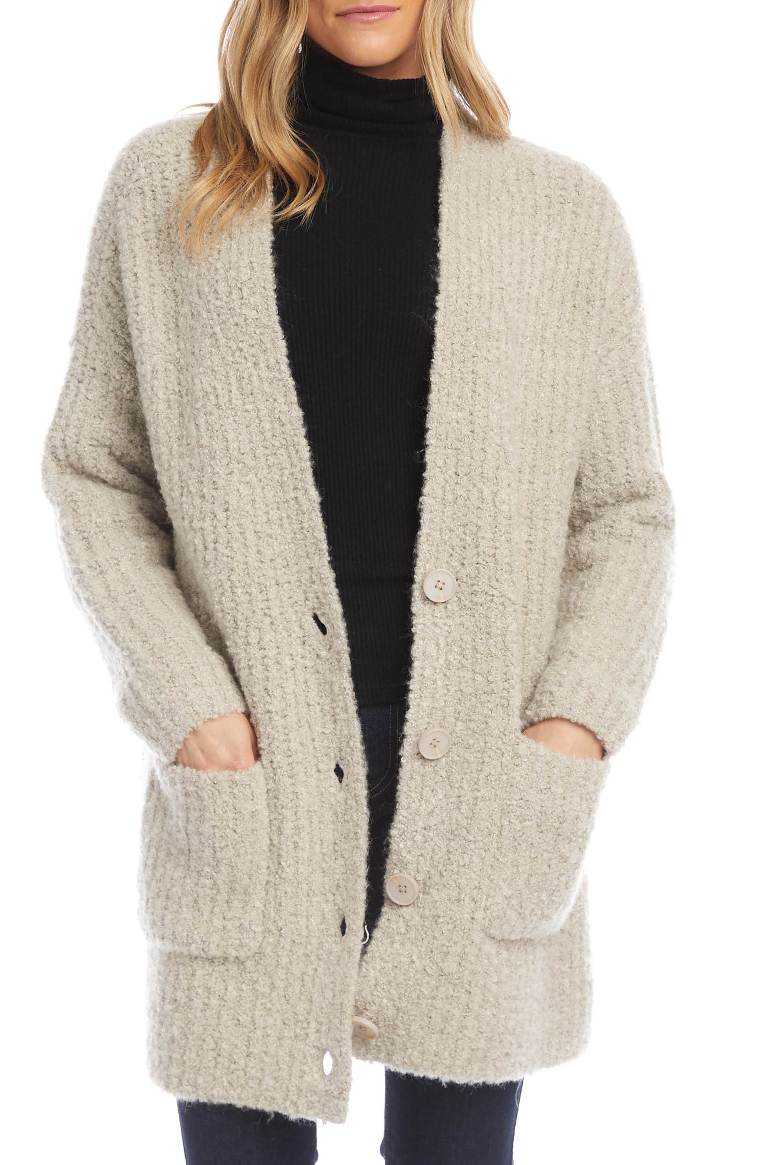 Karen Kane Taupe Womens Grandpa Cardigan, Size Medium