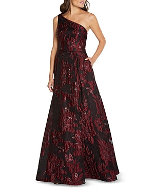 Aidan Mattox Floral Jacquard One Shoulder Gown