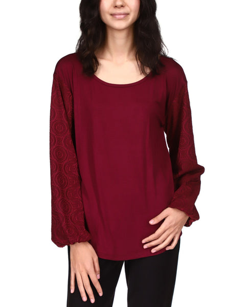 Michael Kors Open Neck Long Sleeve Top - Plus — 0X/Dark Ruby
