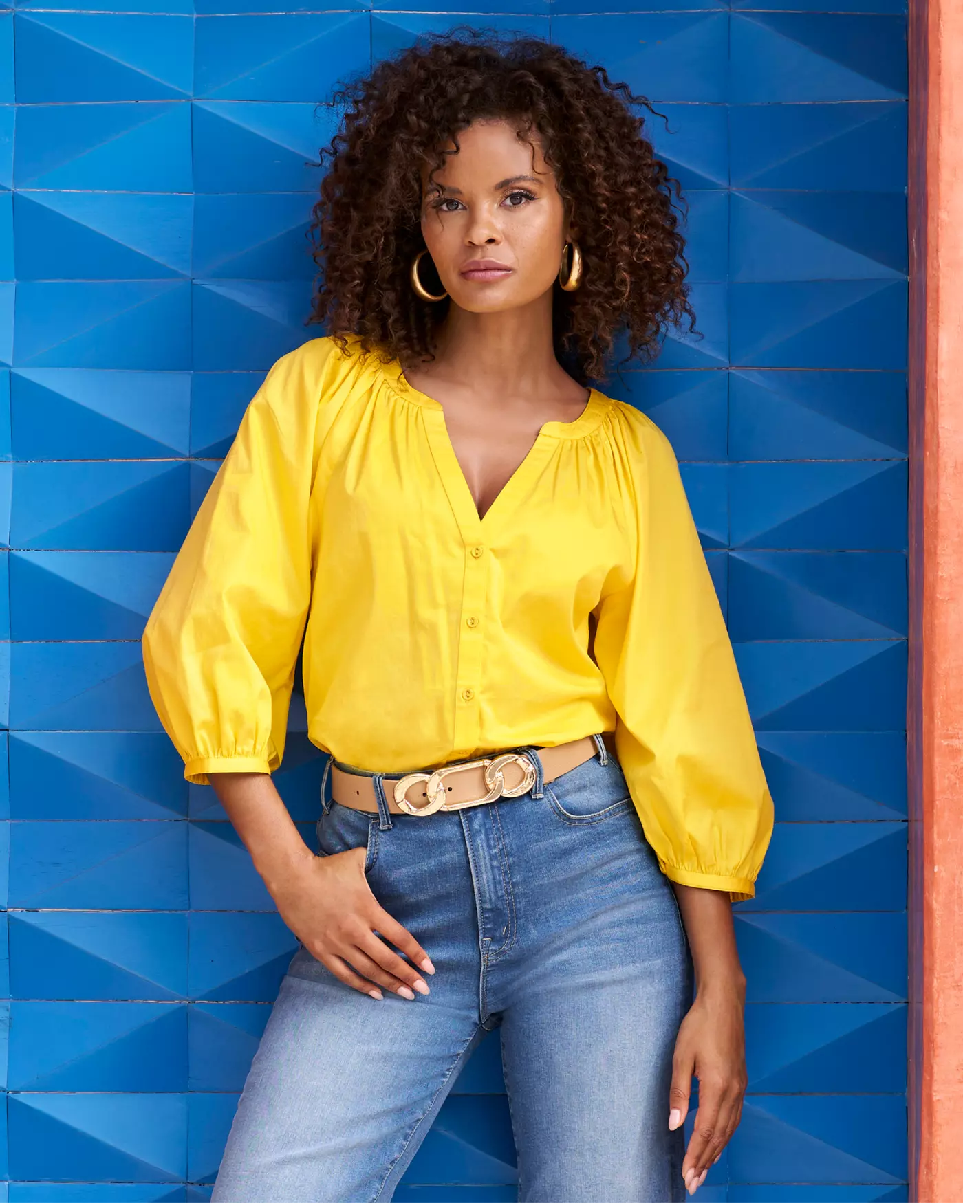 Boston Proper Women Brooke Notch Neck Poplin Shirt Haberno Yellow Medium