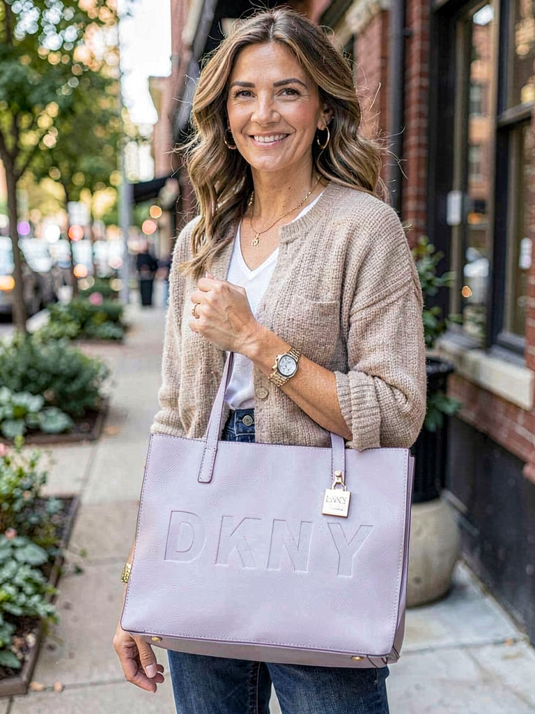 DKNY Commuter Pebble Leather Logo Tote-Lavender