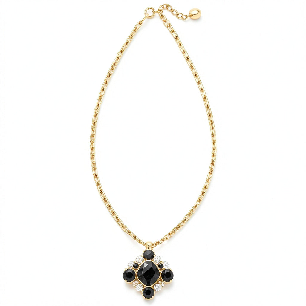 Charter Club Gold-Tone Crystal and Stone Cluster Pendant Necklace