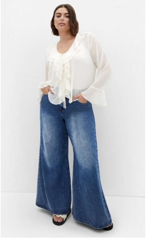 City Chic Luscious Sheer Ruffles Top - cream