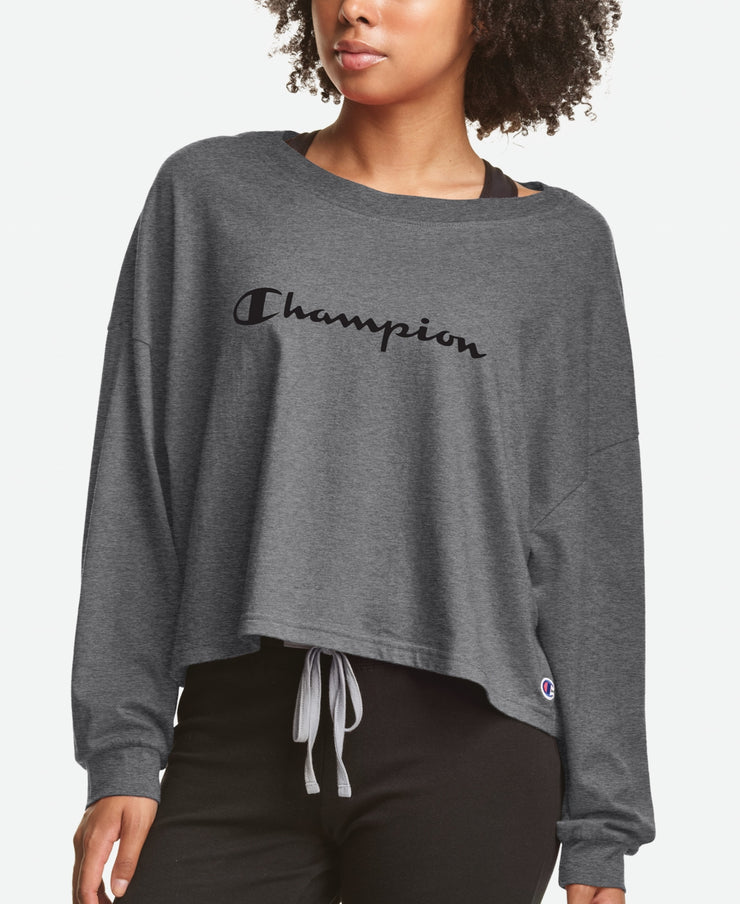 Champion Cropped Long-Sleeve Lounge Sleep T-Shirt