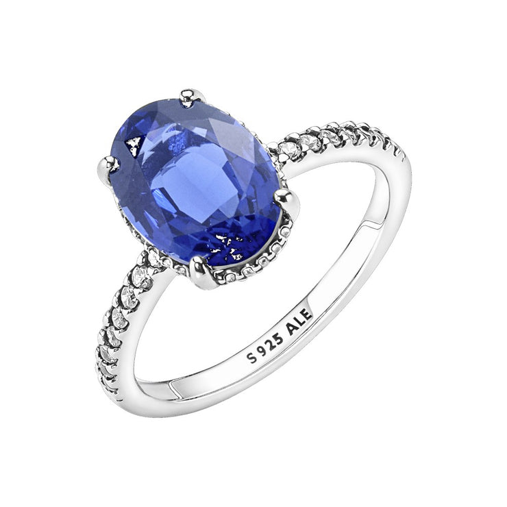 Authentic Pandora Sparkling Statement Blue Halo Ring - Ring Size 9