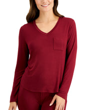 Alfani Essentials Long-Sleeve Pocket Pajama T-Shirt, Garnet, Size Large