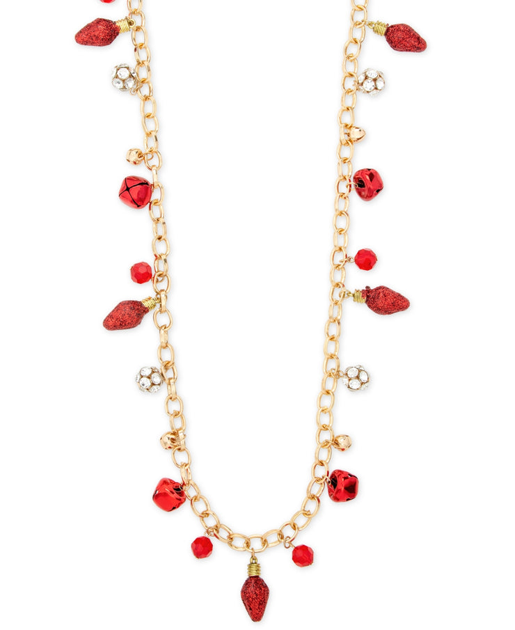 Holiday Lane Gold-Tone Crystal and Bead Jingle Bell 36 Statement Necklace