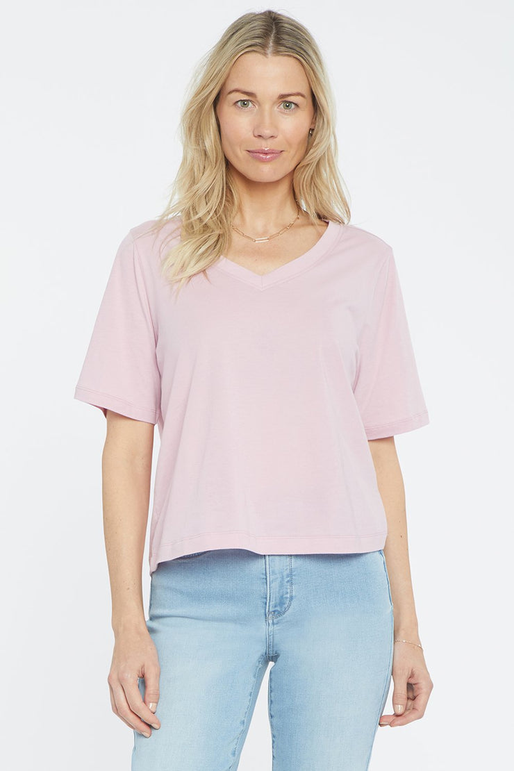 NYDJ Womens V-Neck T-Shirt in Dawn Pink, Size XS