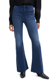 Jen7 Womens Patch Pocket Bootcut Jeans - Blue - Size 14