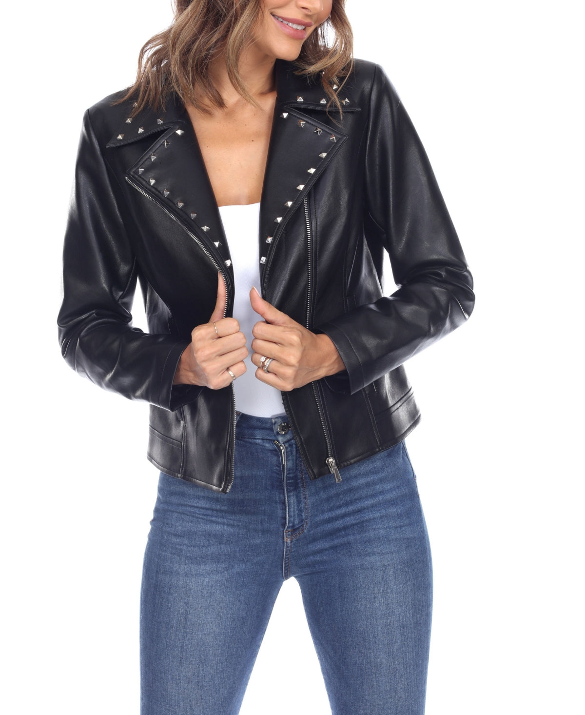 White Mark Womens Faux Leather Jacket, medium