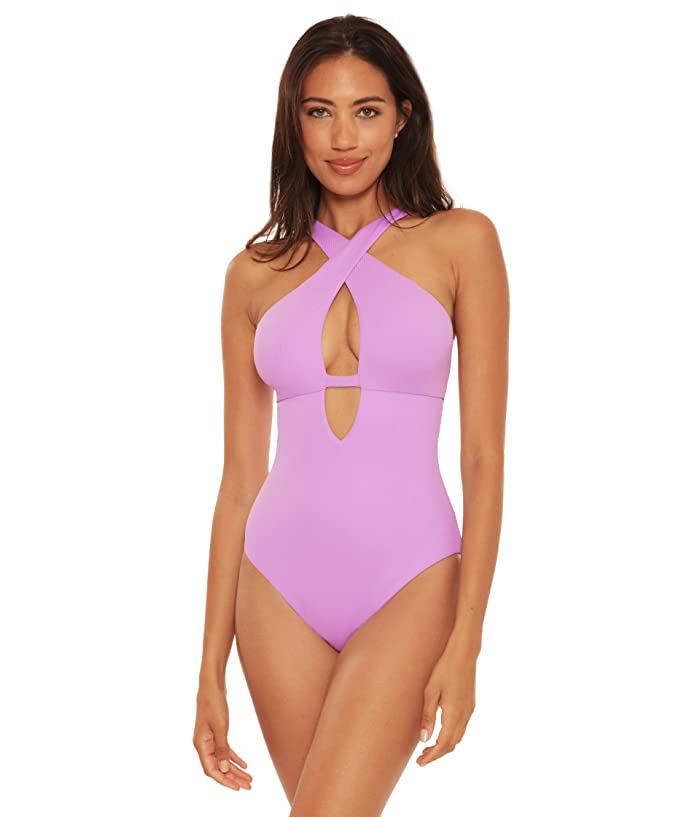 BECCA by Rebecca Virtue Fine Line Rib Tessa High Neck One-Piece, Size Small