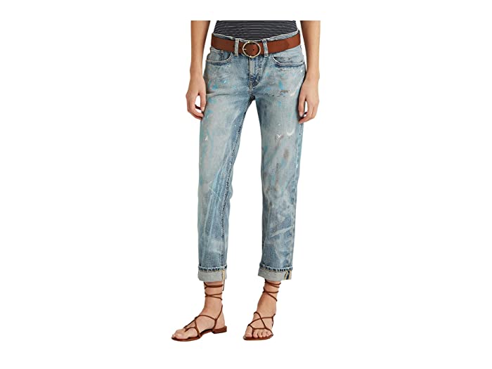 Ralph Lauren Womens Navy Distressed Taper Jeans, Size 4