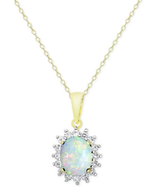 RHmacy Genuine Opal and White Topaz Pendant in 18 k Gold-Plated