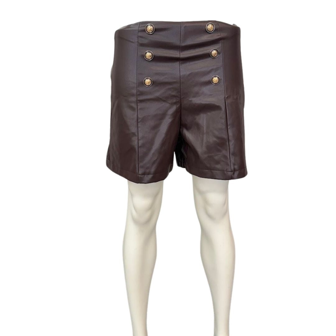 Fashion On Earth Faux Leather Brown Shorts-Small