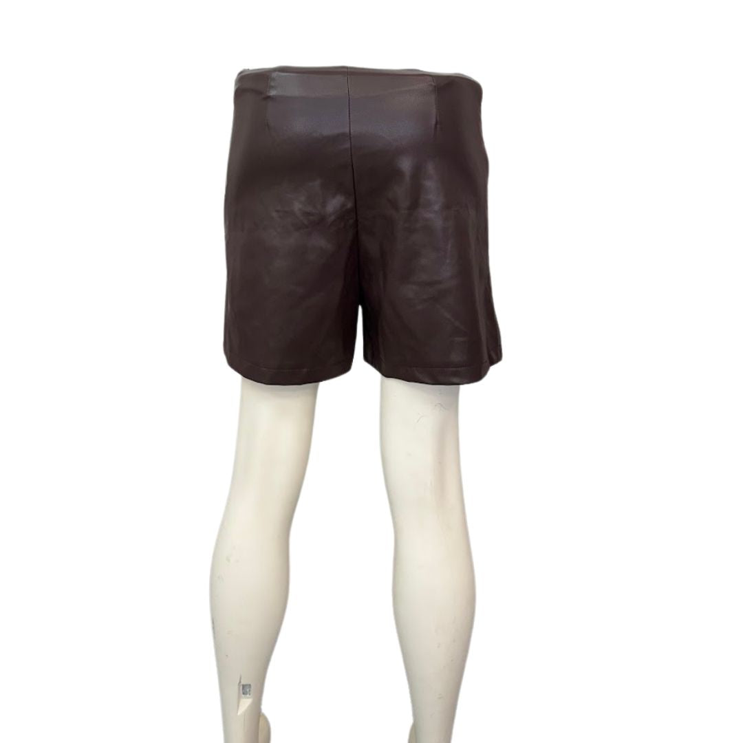 Fashion On Earth Faux Leather Brown Shorts-Small