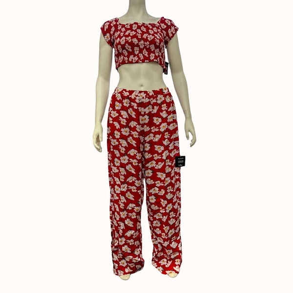 Lulus Flirty Flowers Red Floral Print Smocked Two-Piece Jumpsuit, Size Large