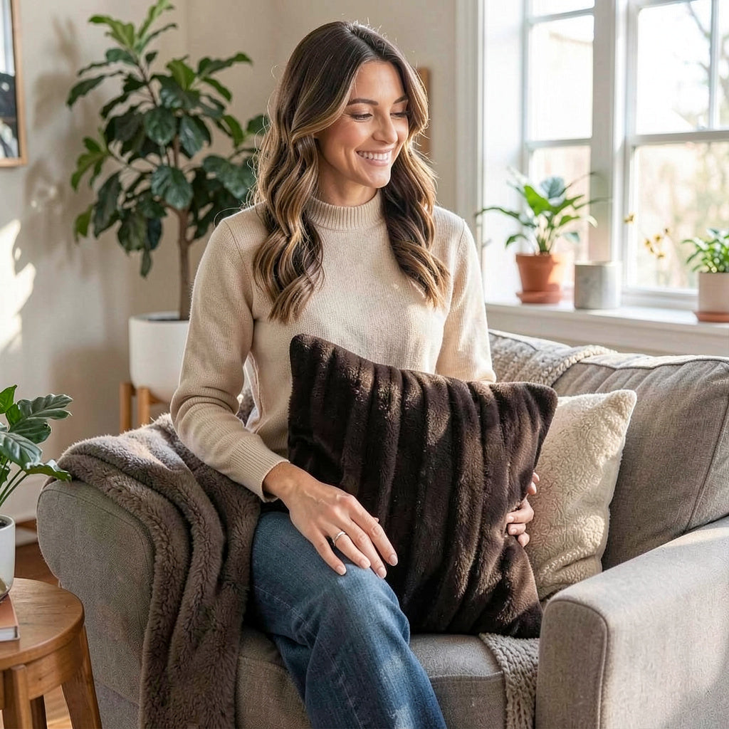 Madison Park MP30-2999 Duke Faux Fur Square Pillow; Chocolate – 20 x 20 In.