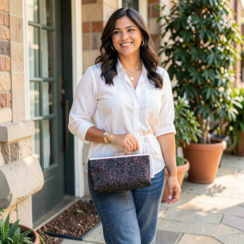 INC International Concepts Carolyn Cake Glitter Clutch Bag, Charcoal