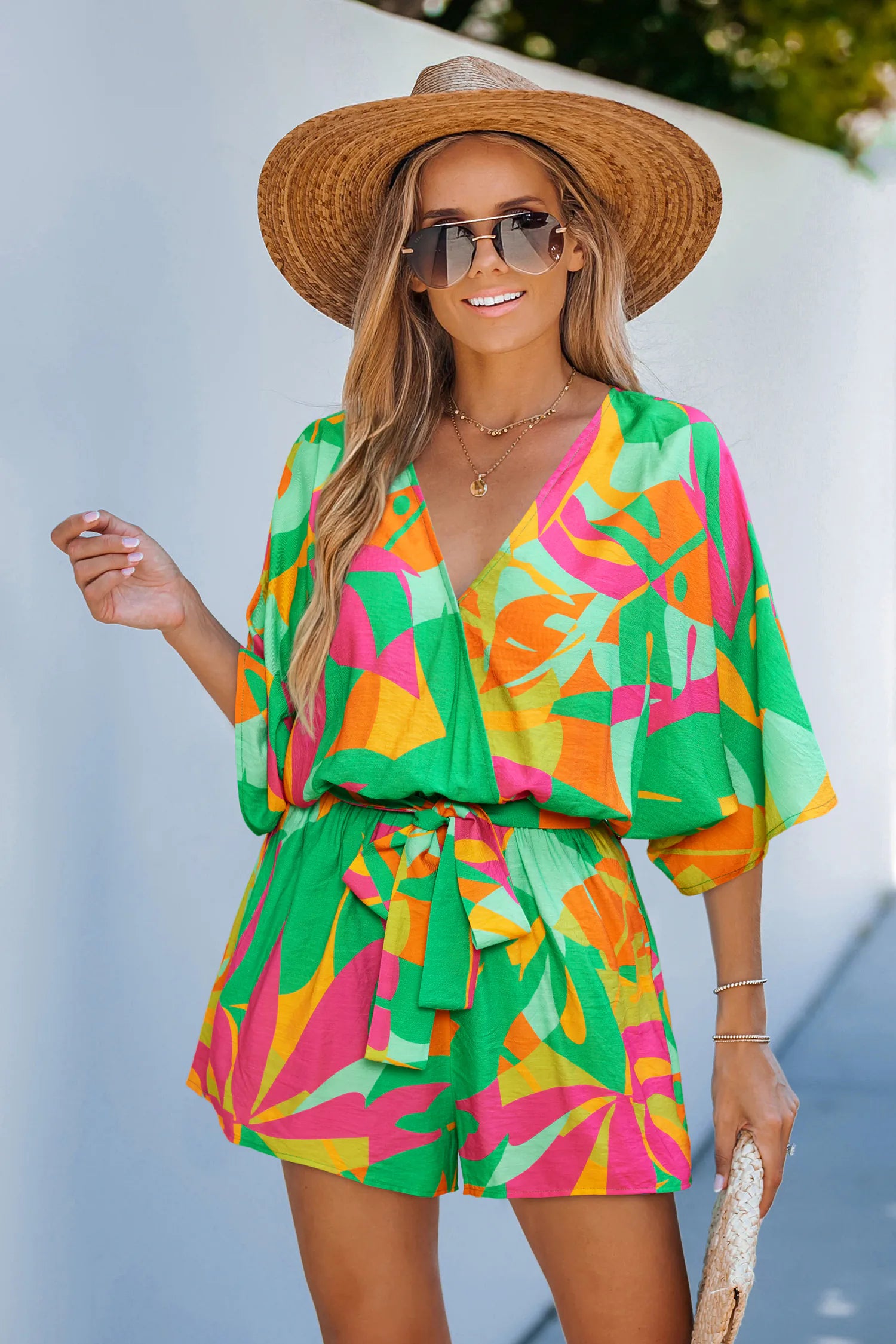 CUPSHE Beach Calling Tropical Romper, Large