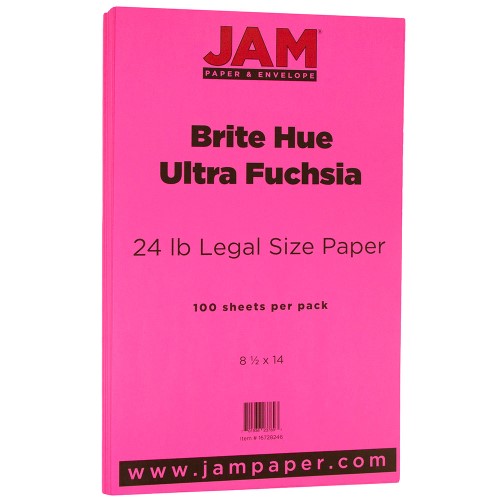 JAM Paper 8.5 x 14 Color Copy Paper, 24 lbs., 8.5 x 14, Pink, 100 Sheets