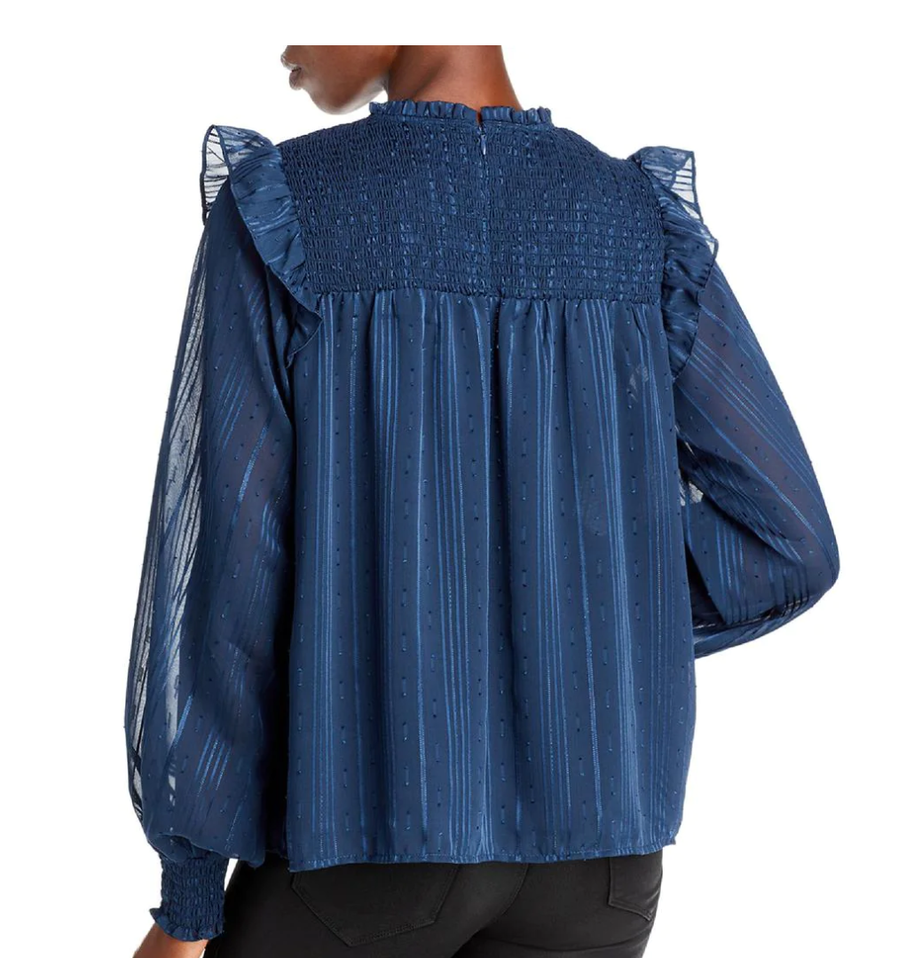 AQUA Smocked Yoke Ruffled Jacquard Top