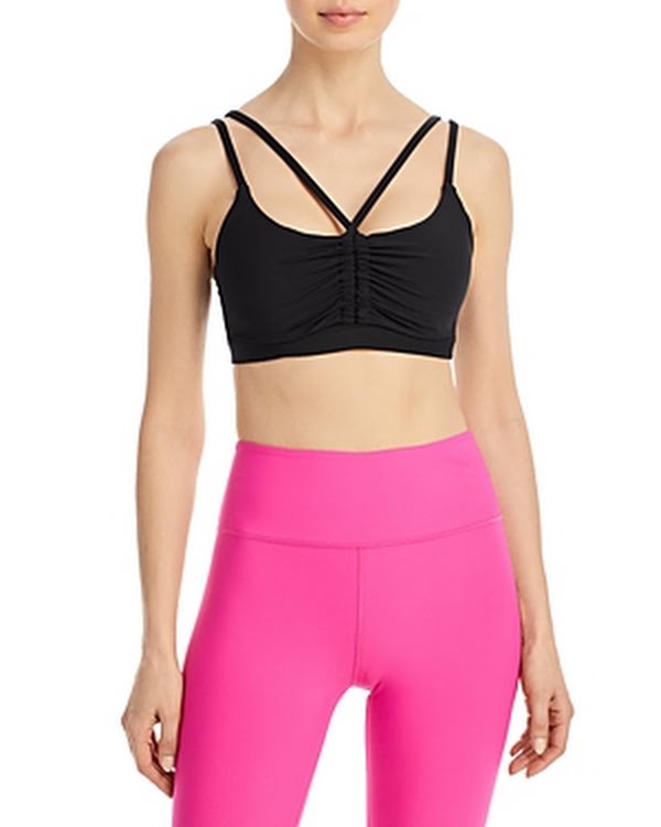 Aqua Athletic Strappy Shirred Sports Bra