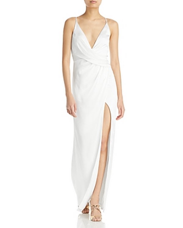 Aidan by Aidan Mattox V Neck Draped Column Gown