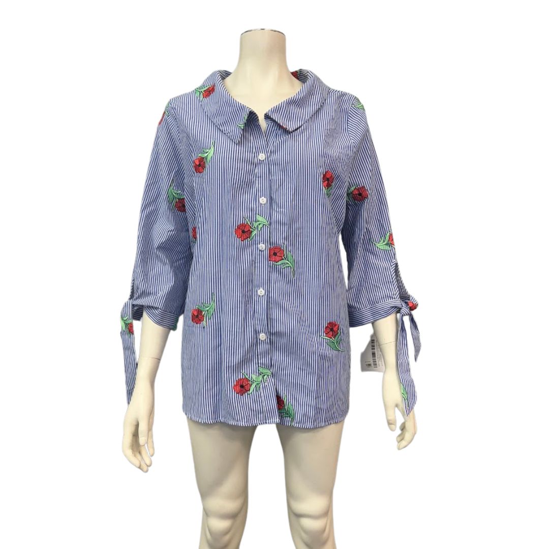 Monteau Womens Trendy Plus Size Embroidered Button up Shirt, Size 2X