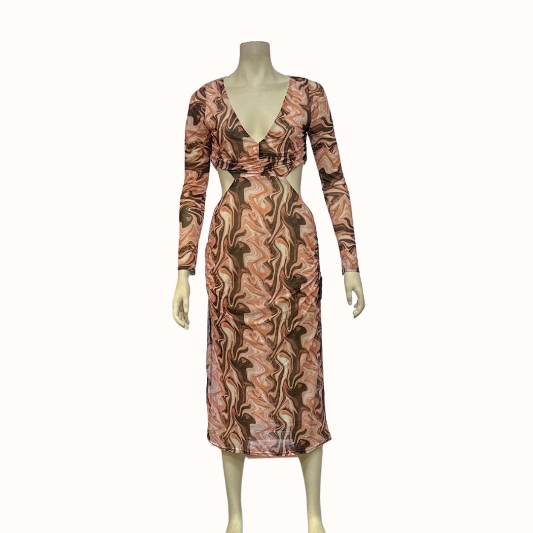 Lulus Swirl Power Pink Multi Print Cutout Bodycon Midi Dress, Size Lar Vanessa Jane Lulus Swirl Power Pink Multi Print Cutout Bodycon Midi Dress, Size Lar Vanessa Jane
