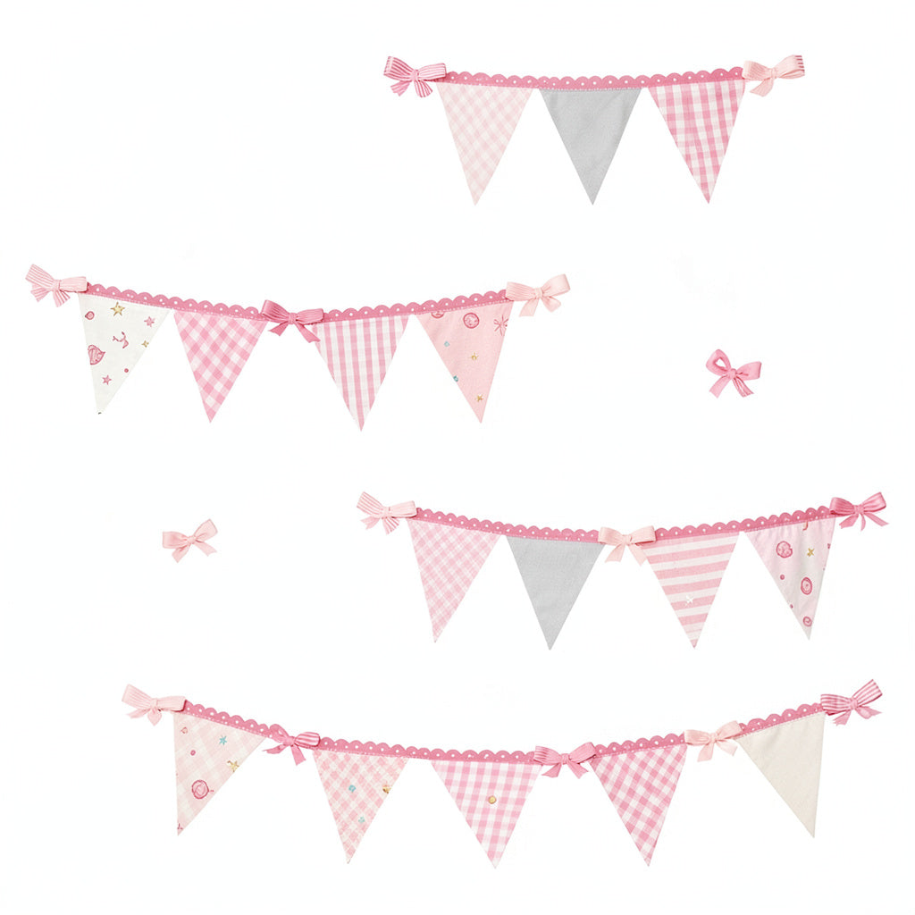 Wall Pops Pretty Pink Gingham Ribbons, Delicate Designs Hailey Pennant 32 pieces