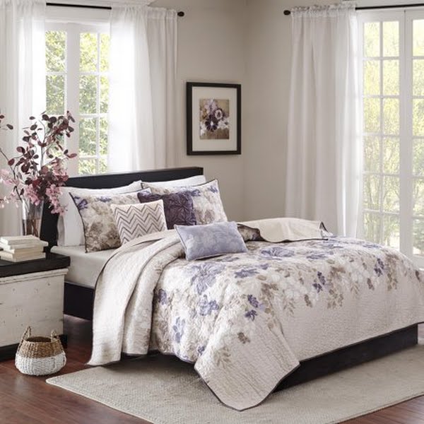 Madison Park Luna 6 Piece Printed Quilt Set with Throw Pillow Floral, Full/Queen