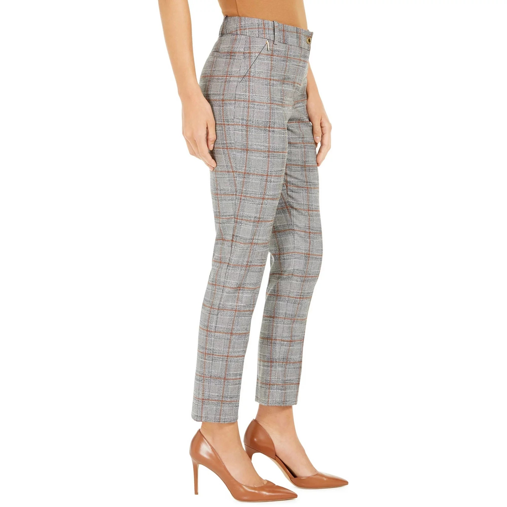 Calvin Klein Plaid Cropped Pants - Orange Multi, Size 12