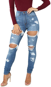 Tulucky Womens Boyfriend Jeans Distressed Slim Fit Ripped Denim Pants, Large