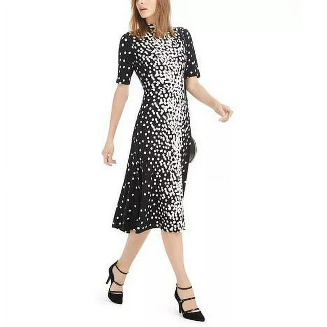 Alfani Dot-Print Tie-Neck Dress Black and White, Size Small