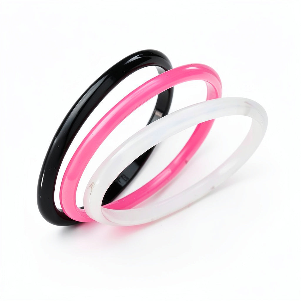 INC 3-Pc. Set Resin Bangle Bracelets Black Pink White