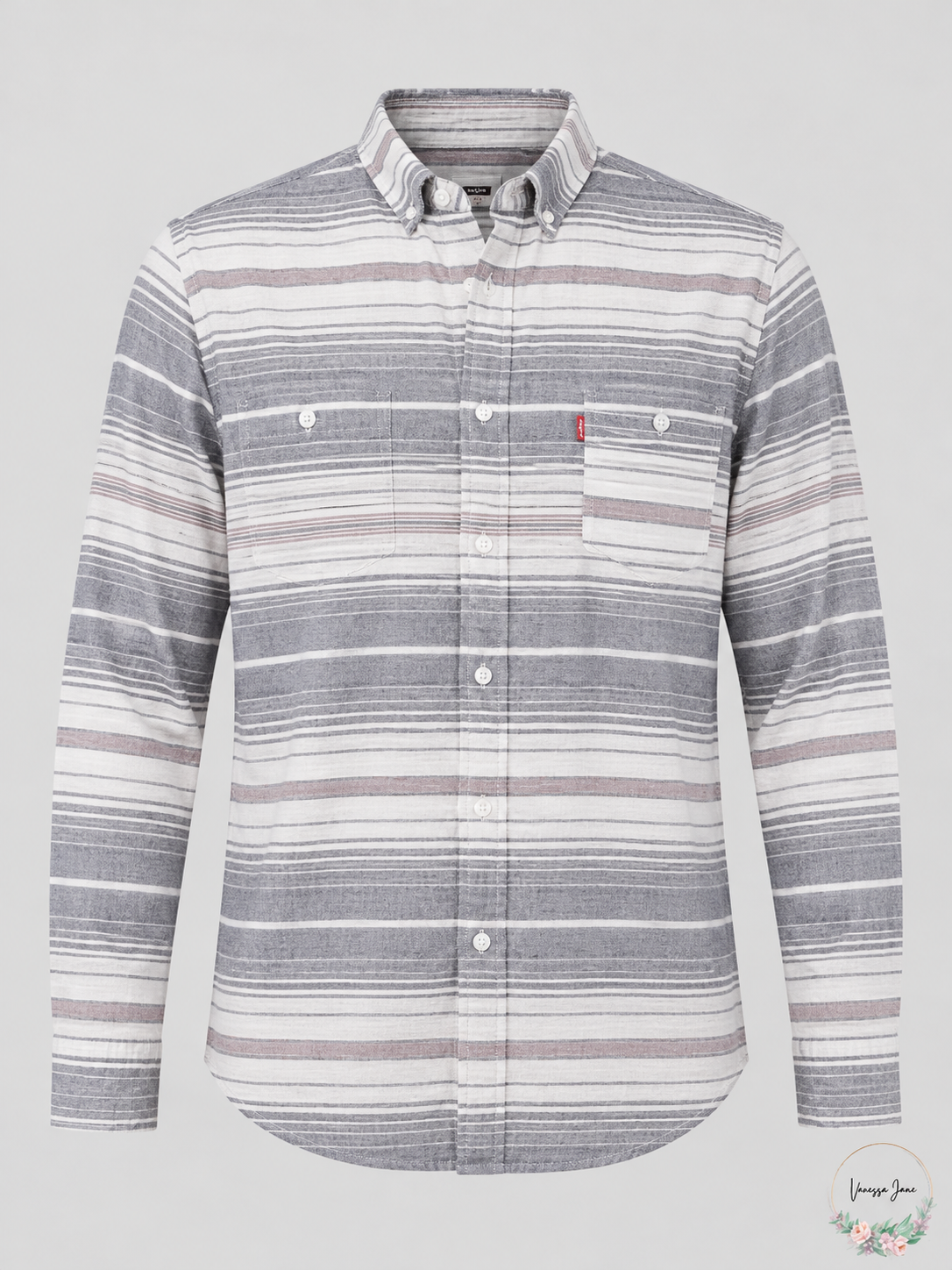 Levi's Men's Avalon Gray Violet Striped Flannel Shirt 2XL stock