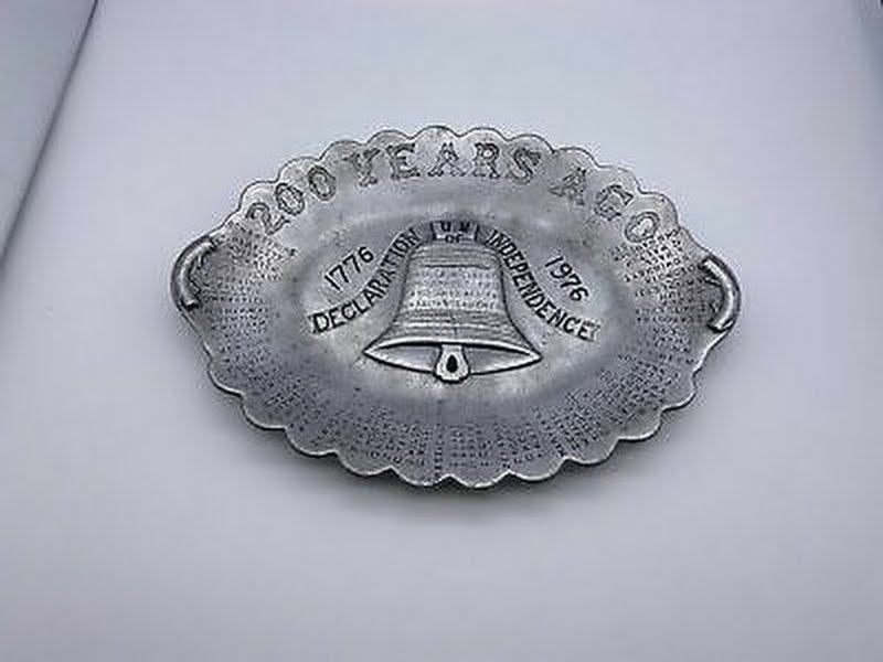 Vintage Bicentennial Liberty Bell Metal Plate Oval Tray 1776 1976 Patriotic USA